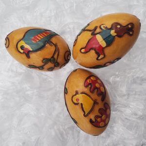 60s Pisanki Polish Hand Painted Wooden Easter Eggs Pysanky Religious Folklore
